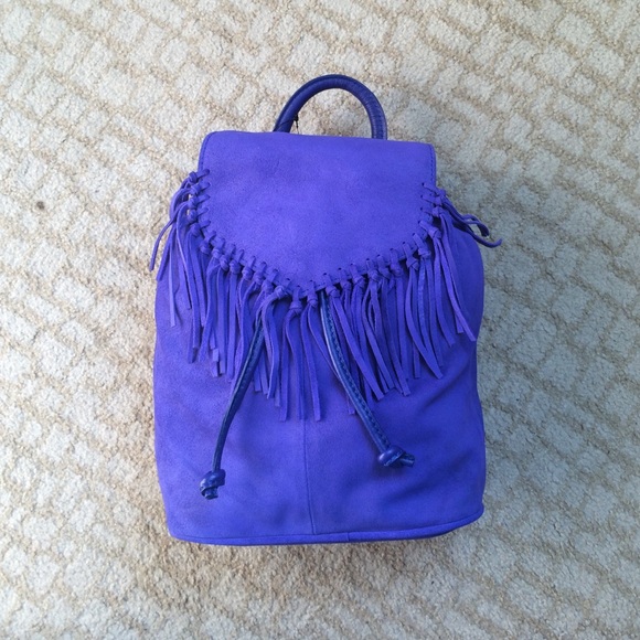 Blue suede fringe backpack
