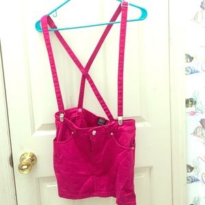 Tripp pink denim skirt with suspenders