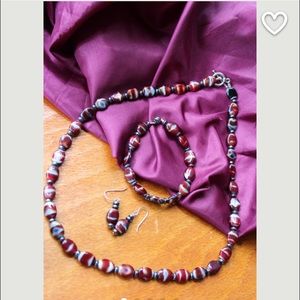 19 in Red & Gray hand beaded jewelry set