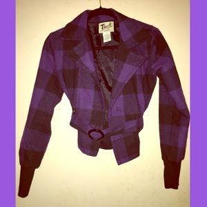 Purple and black plaid jacket