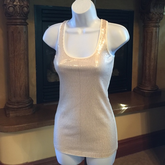 Ivory tank with gold sequins, sexy basic!