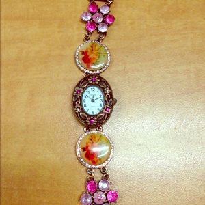 NEW vintage pink crystal and floral watch by Pedre