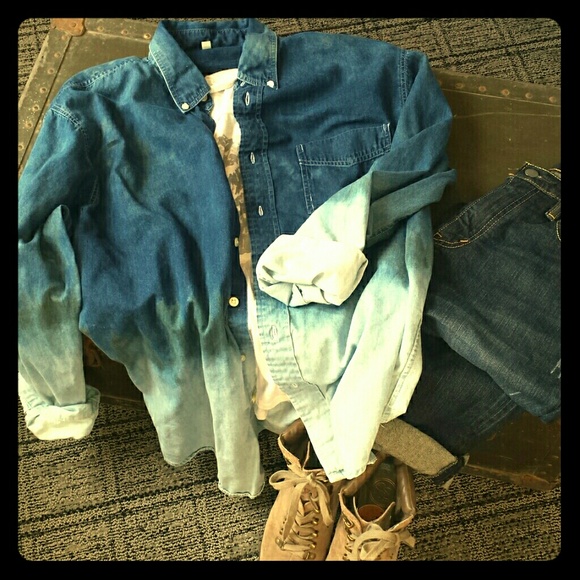 *SOLD* Dip Dye Dyed Distressed Denim Shirt Ombre