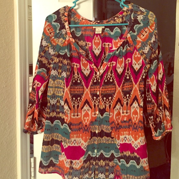 Lucky Brand BOHO Tribal Print Button Up Blouse