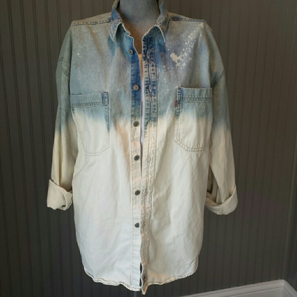 *SOLD* Dip Dye Distressed Denim Shirt Ombre - Picture 2 of 4