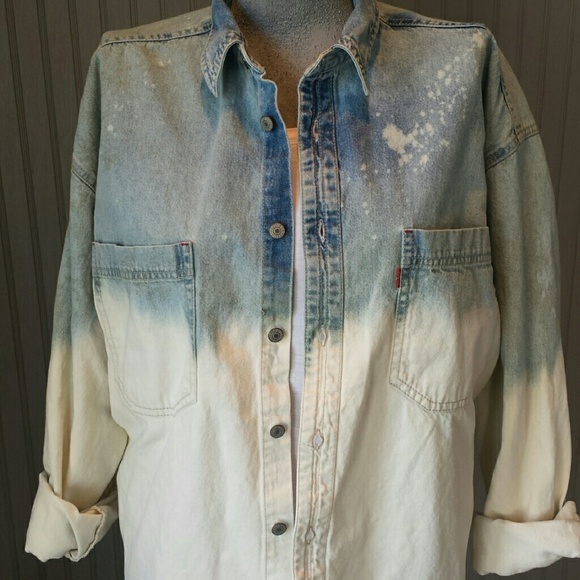 *SOLD* Dip Dye Distressed Denim Shirt Ombre - Picture 3 of 4