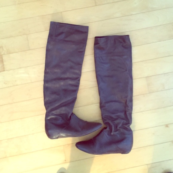 Over the knee faux brown leather flat boot!