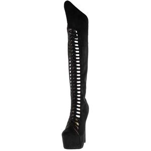 Terencia Shoes - Black Cut Out Knee High Boots Terencia Shoes - Black Cut Out Knee High Boots