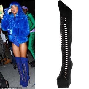 Terencia Shoes - Black Cut Out Knee High Boots Terencia Shoes - Black Cut Out Knee High Boots