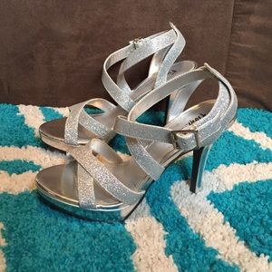 Silver sparkle platform sandals. Worn once