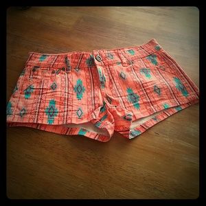 BRIGHT Neon Orange and turquoise tribal shorts!