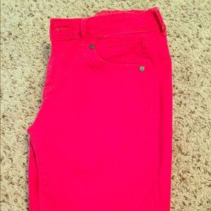 Hot Pink Ankle Crop Skinny Jeans.