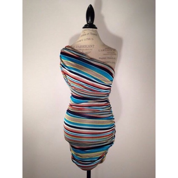 NWT bodycon striped ruched dress M