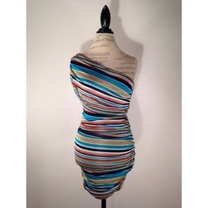 NWT bodycon striped ruched dress M