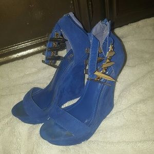 Blue Suede Heels with Metal ankle accent