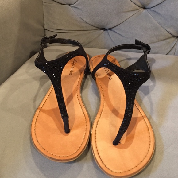 Black sandals with rhinestones