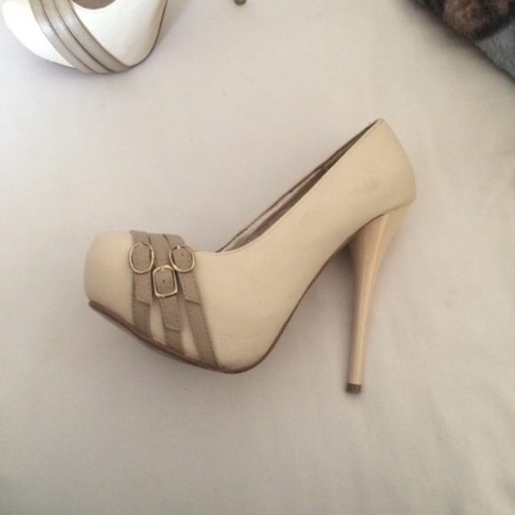 Nude/beige color 5 inch heels with platform