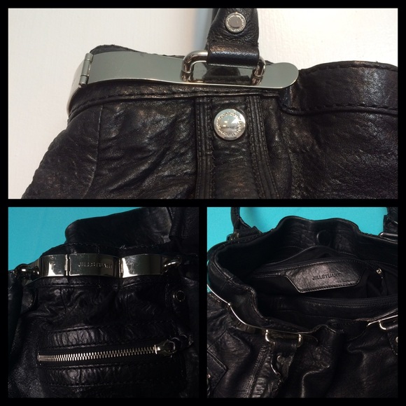 JILL STUART: Black & Silver Leather Handbag Purse - Picture 3 of 4