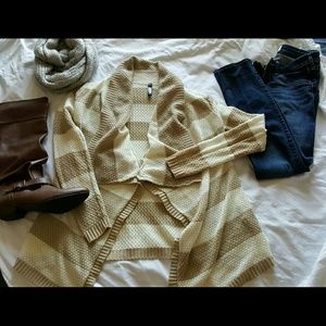 Striped, tan cardigan!