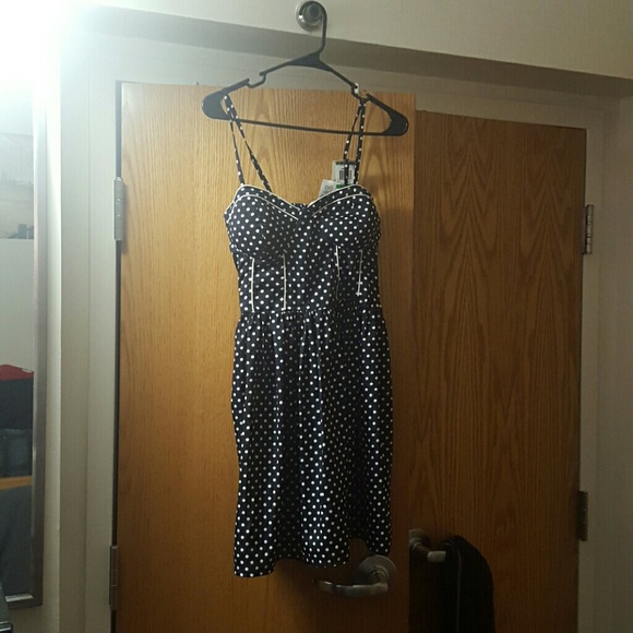 Dark navy blue polka dot dress