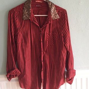 ***SOLD*** Sequin collar flannel
