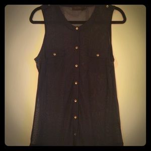 Sheer Navy Button Tank