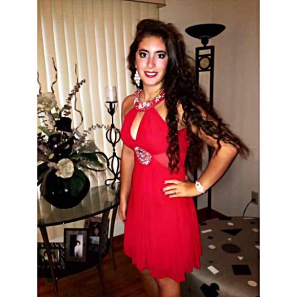 Gorgeous red jeweled cocktail dress!