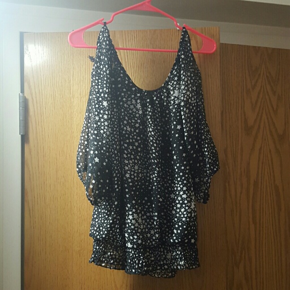 Black sheer shirt with small openings on shoulders
