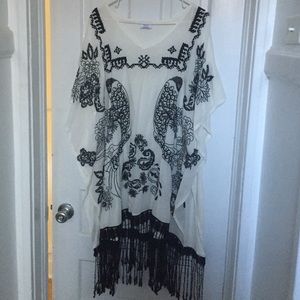 Zara embroidered fringe poncho