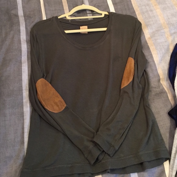 Zara Army green with suede brown patches knit top