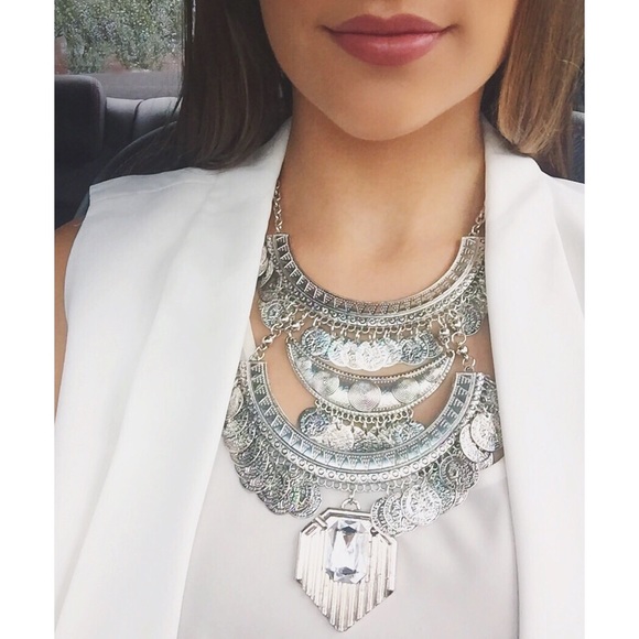 LAST ONE • Silver Boho Coin Statement Necklace - Picture 3 of 3