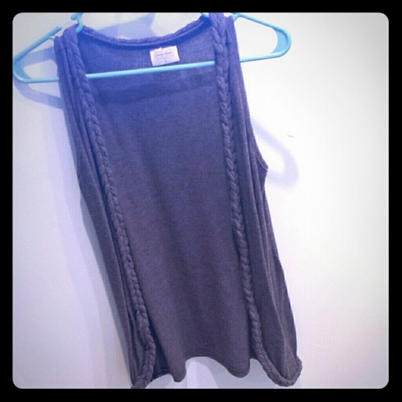 Brown over vest with braided fabric trim