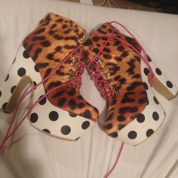 Iron Fist leopard print & polka dot platform heels