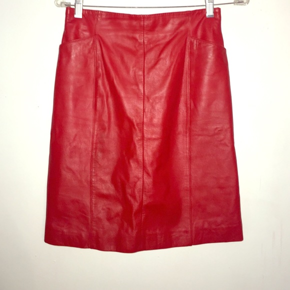Red leather skirt