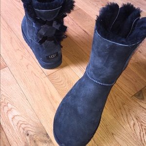 Black Ugg Bailey Bow boots and cleaning kit
