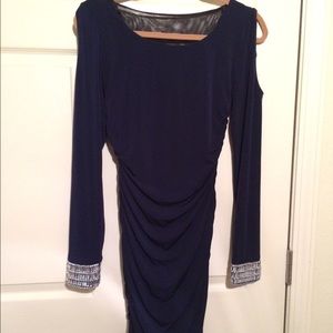 Rouged navy long sleeve formal mini
