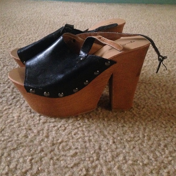Black and camel wooden heel sandals