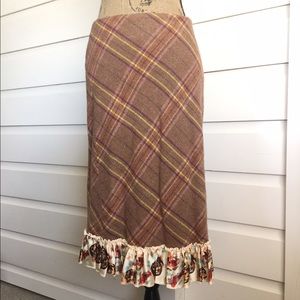Anthropologie Plaid Skirt with Silk Ruffle