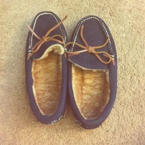 Cabelas navy blue leather moccasins