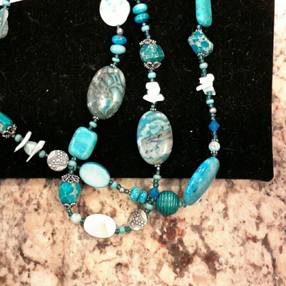 Blue crazy lace agate,variscite,sterling necklace - Picture 2 of 3