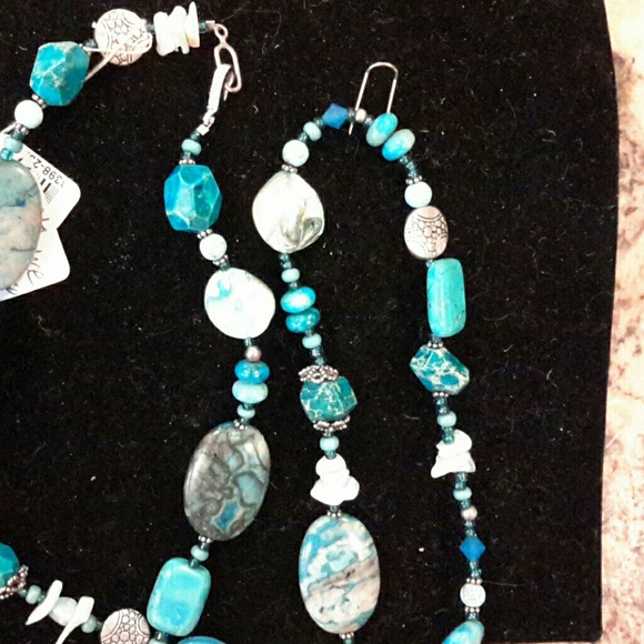 Blue crazy lace agate,variscite,sterling necklace - Picture 3 of 3