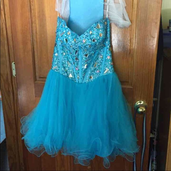 Blue short sequin homecoming dress