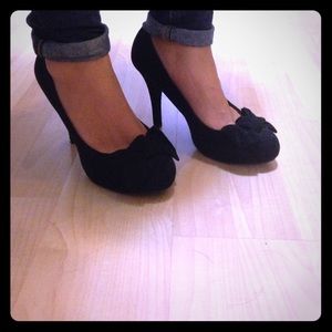 Black suede heels with a cute bow :)