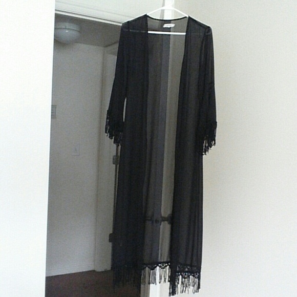 Black Sheer Bell Sleeve Kimono