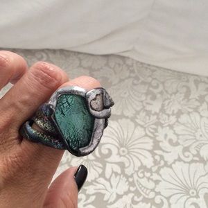 Unique ring with shell and sea glass
