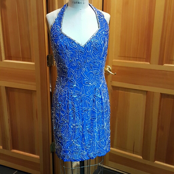 Vintage Electric Blue silk beaded!