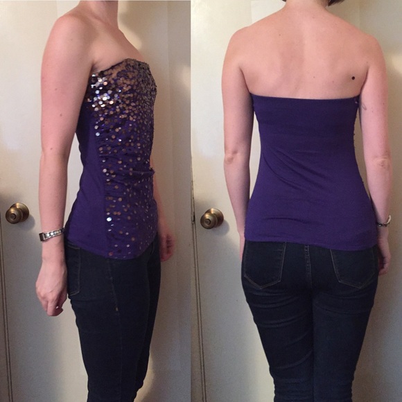 Express purple sequin tube top - Picture 2 of 3