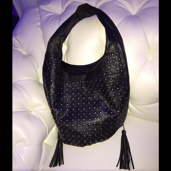 SOLD Black Vegan Leather Bag Tassels Zippers Studs