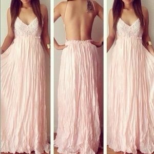 Brand new pink backless maxi dress with crochet