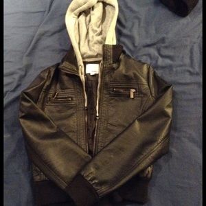 Faux leather jacket with hoodie
